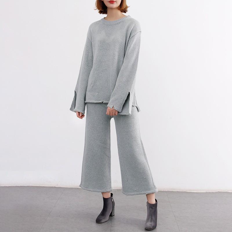 ニット セットアップ レディース 2点セット パンツスーツ セットアップ ゆったり ワイドパンツ 黒 灰色 秋冬 おしゃれ 代30代40代 Sqal Picoo 通販 Yahoo ショッピング
