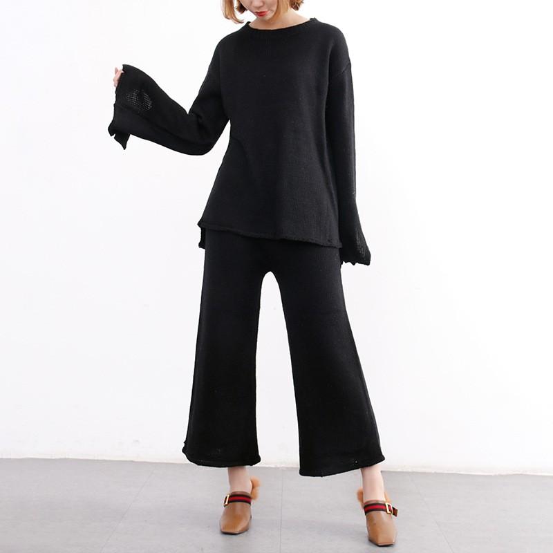 ニット セットアップ レディース 2点セット パンツスーツ セットアップ ゆったり ワイドパンツ 黒 灰色 秋冬 おしゃれ 代30代40代 Sqal Picoo 通販 Yahoo ショッピング