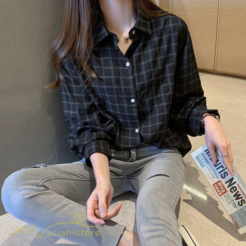 シャツ レディース 長袖 トップス 21新作 韓国風 ワイドシャツ ゆったり おしゃれ 長袖シャツ チェック柄 ポロ カジュアルシャツ 上品 日常感 ライトアウター Xrxj Picoo 通販 Yahoo ショッピング