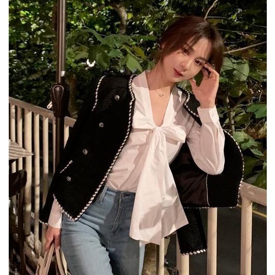 当店限定販売 ジャケット アウター 冬 秋 ファッション レディース ツイード デート 女子会 お出かけ 通学 シック 通勤 かっこいい ブラック ショート丈 長袖 ノーカラージャケット サイズ L Www 11thspace Com