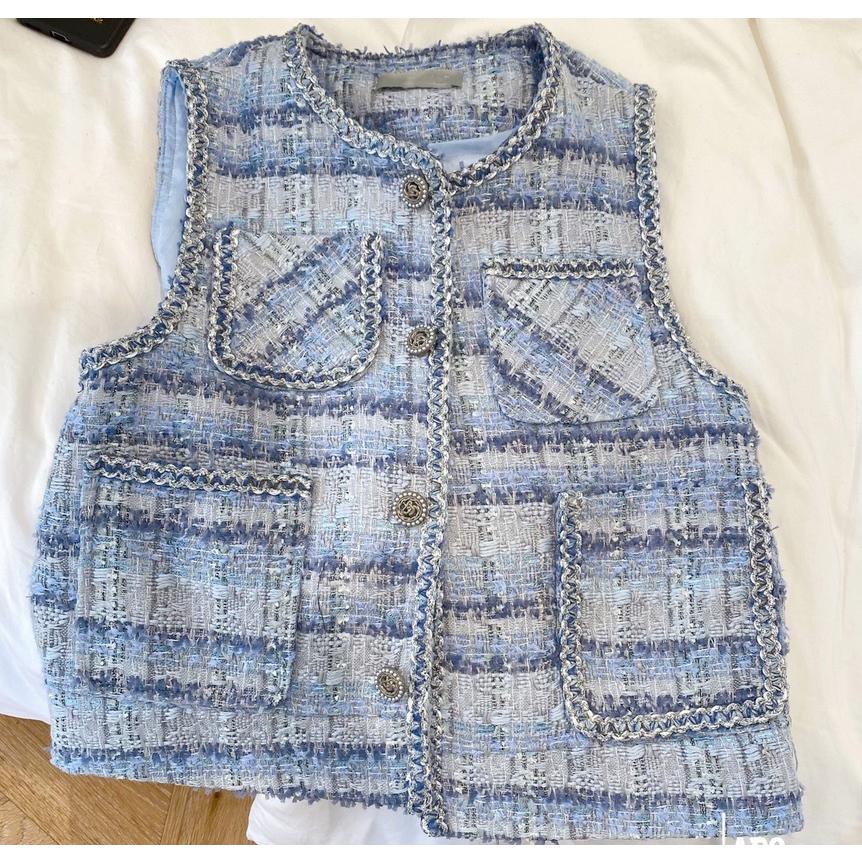 レディース ファッション 夏 ツイード ベスト ノースリーブ ミドル丈 ブルー 爽やか シンプル カジュアル お出かけ 女子会 デート リゾート At T14 Prairie East ヤフー店 通販 Yahoo ショッピング