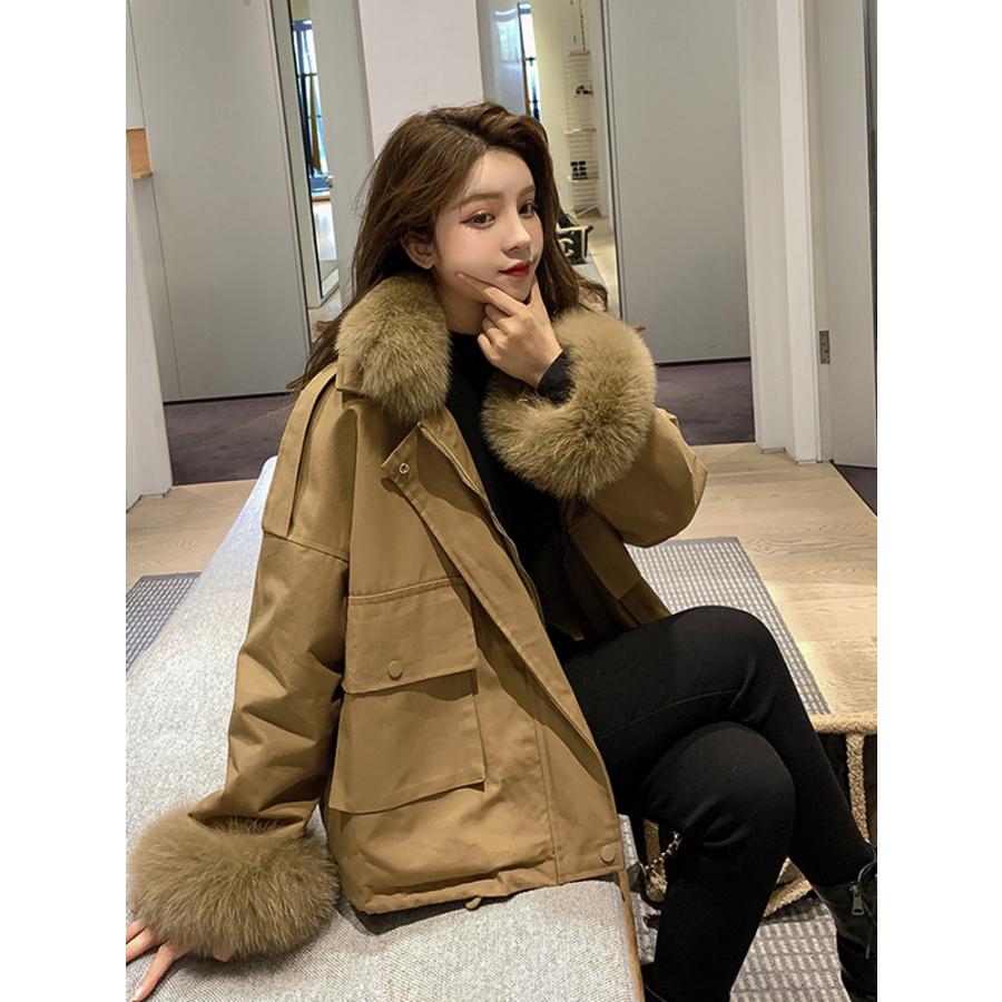 大流行中 フェイクファー アウター 冬 秋 ファッション レディース ジャケット おしゃれ トレンド シンプル 大人 デート 通勤 きれいめ 上品 フロントボタン フード ブルゾン ジャンバー サイズ M