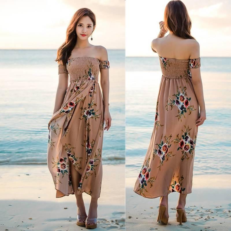 ワンピース レディース 花柄 オフショル イレヘム イレギュラーヘム 大判 ロング ベアトップ チューブトップ 大人 上品 ベージュ 白 ネイビー 赤 お取り寄せ