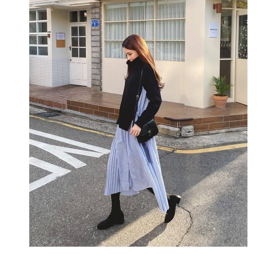 人気のファッションブランド ストライプシャツ プリーツ ドッキングワンピ フロントボタン 薄手 ロング丈 シャツワンピース ワンピース レディース ワンピース ブラック かわいい フェミニン ワンピース レビュー投稿で次回10 Offクーポン券のプレゼント 2