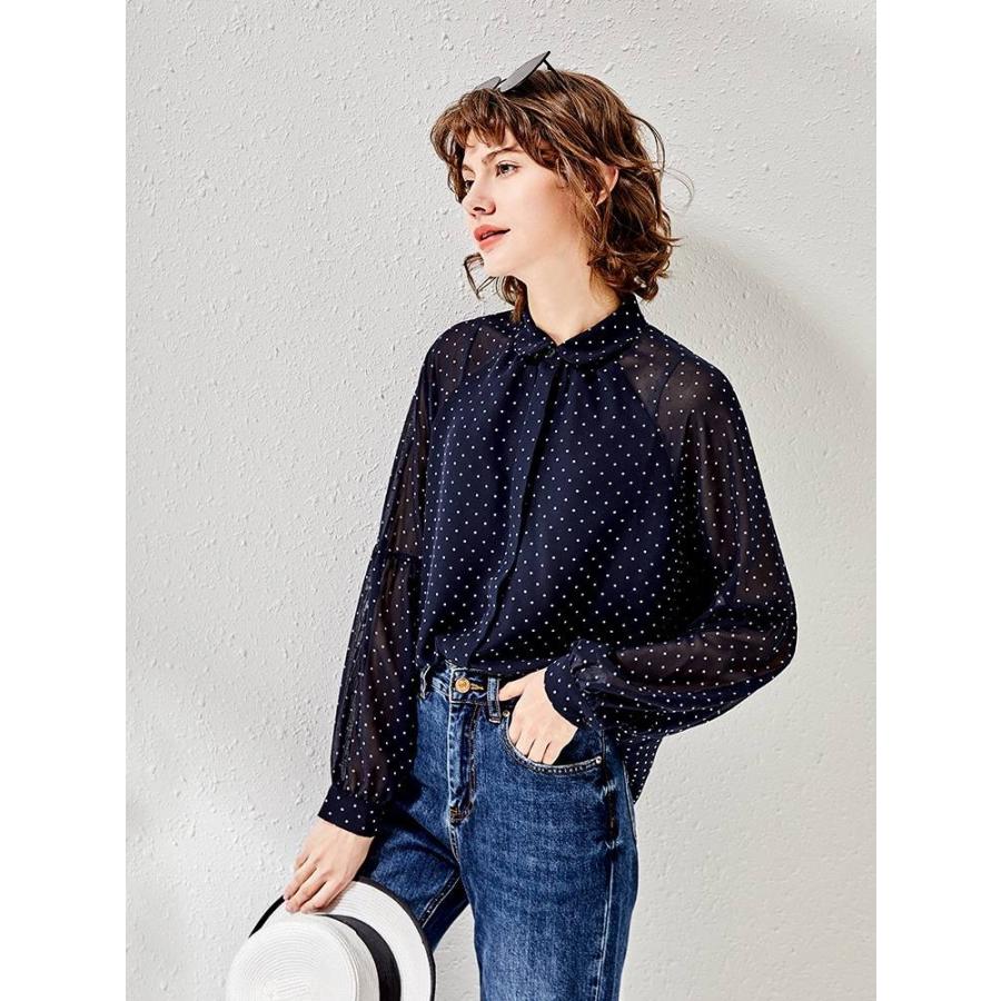 最低価格の おしゃれ シンプル 長袖 ドット柄 ネイビー とろみシャツ シャツ トップス 大人 秋 春 パーティー ディナー 女子会 デート フリースタイル 通勤 長袖 サイズ M Bozellivacinas Com Br