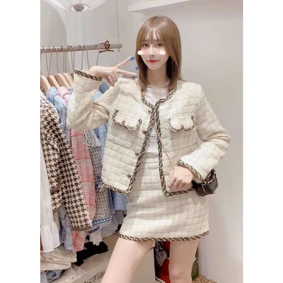 セットアップ レディース ツイード ツーピース ジャケット スカート ベージュ 長袖 ミニ丈 かわいい シック 通学 お出かけ 女子会 デート 秋冬 Tp T1185 Prairie East ヤフー店 通販 Yahoo ショッピング