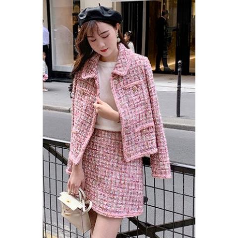 セットアップ レディース ファッション 秋 冬 春ツイード ジャケット スカート ママスーツ 長袖 ミニ丈 ピンク アプリコット フェミニン 通勤 お出かけ Vunfelg35z オールインワン セットアップ Www Ladosur Cl