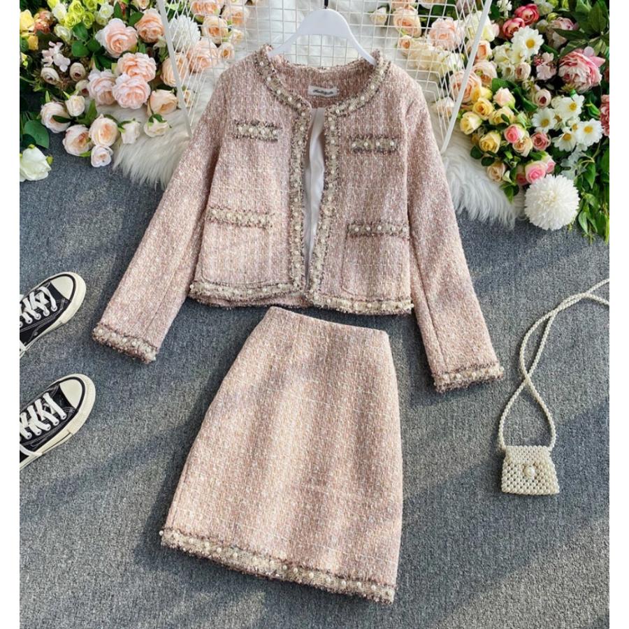 スーツ ツイード ジャケット スカート 結婚式 入学式 入園式 卒業式 卒園式 ツイードスーツ ママスーツ ピンク グレー 安心発送