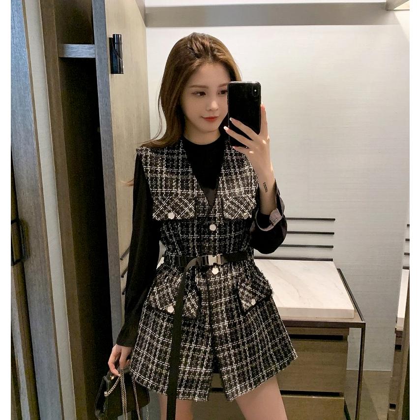 21人気no 1の セットアップ トップス ツイードベスト 長袖 チェック柄メ ベスト きれいめ ファッション レディース Simbcity Net