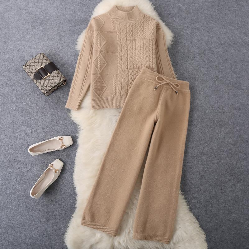 ニットセットアップ レディース 秋 冬 30代 40代 50代 トップス 長袖 パンツ ワイドパンツ 大人 Ol 通勤服 きれいめ 上品 国内即発送