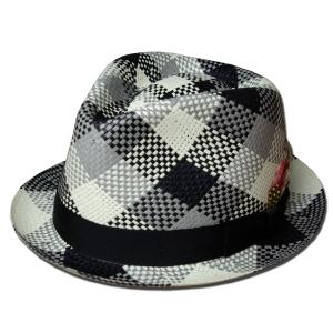 New York Hat（ニューヨークハット） 帽子 ストローハット #2130 PLAID STRAW FEDORA, Black｜prast