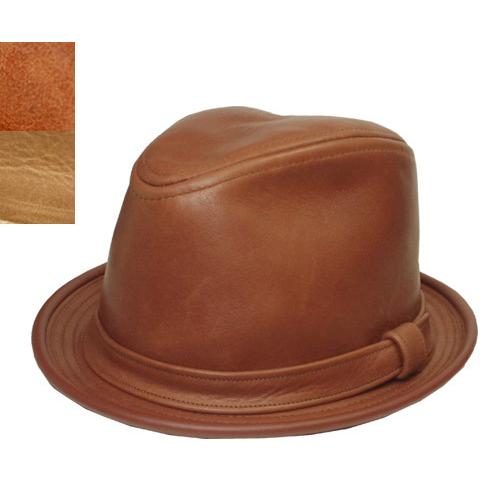 ニューヨークハット New York Hat 9290 vintage leather fedora ヴィンテージレザーフェドラ  Brandy Rust メンズ レディース｜prast