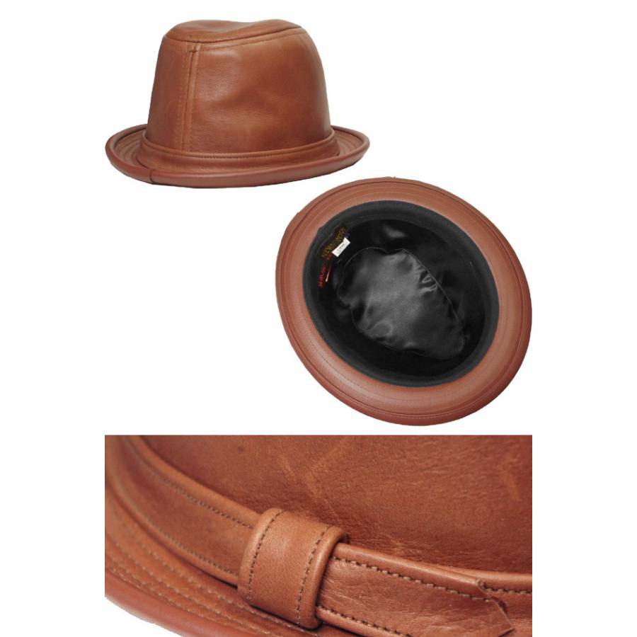 ニューヨークハット New York Hat 9290 vintage leather fedora ヴィンテージレザーフェドラ  Brandy Rust メンズ レディース｜prast｜03