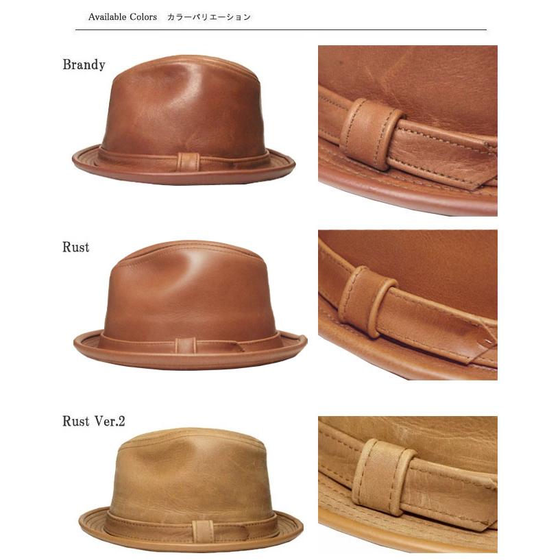 ニューヨークハット New York Hat 9290 vintage leather fedora ヴィンテージレザーフェドラ  Brandy Rust メンズ レディース｜prast｜04
