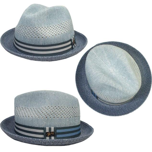 ベイリー Bailey BERLE NAVYHEATHER ストローハット 青 中折れ メンズ