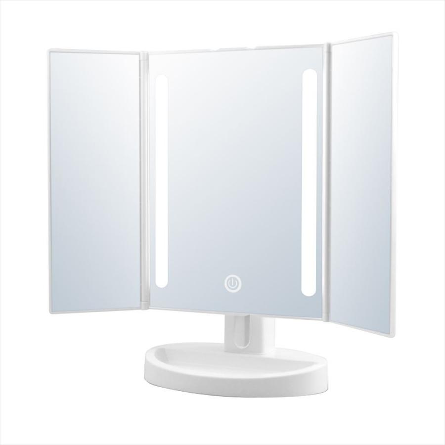 YBM1631 LEDライト三面メイクアップミラー（WH） ホワイト 三面鏡 タッチセンサー 4979836882592 