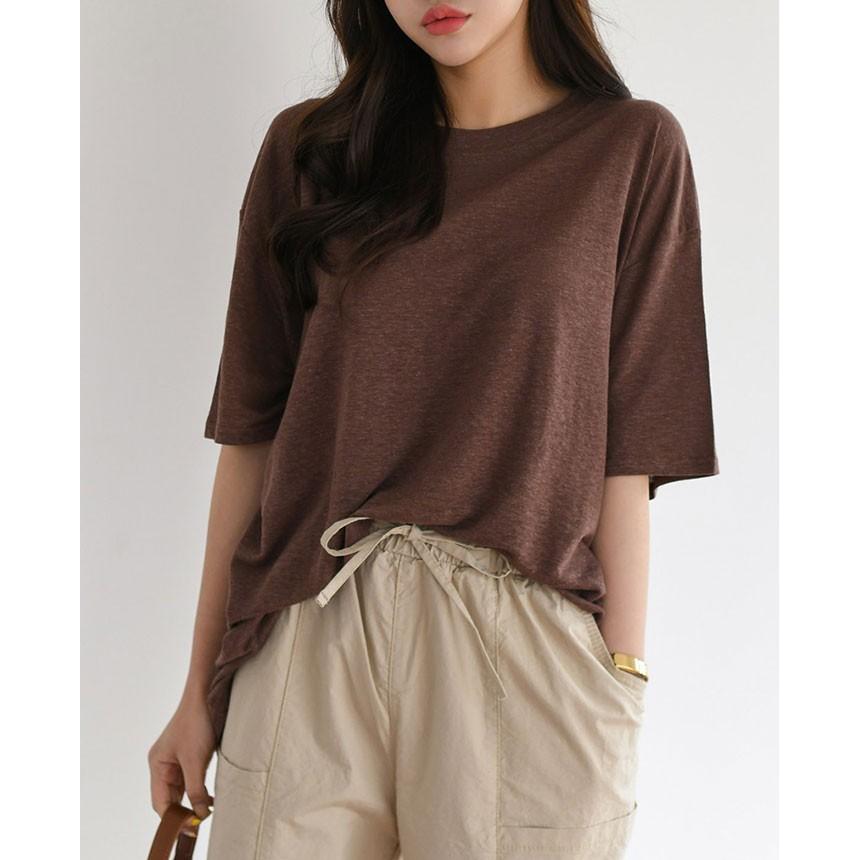 リネン Tシャツ シャツ 半袖 レディース カットソー インナー リネンシャツ 涼しい こなれ感 抜け感 メール便可 P6687 Prau プラウ ヤフーショッピング店 通販 Yahoo ショッピング