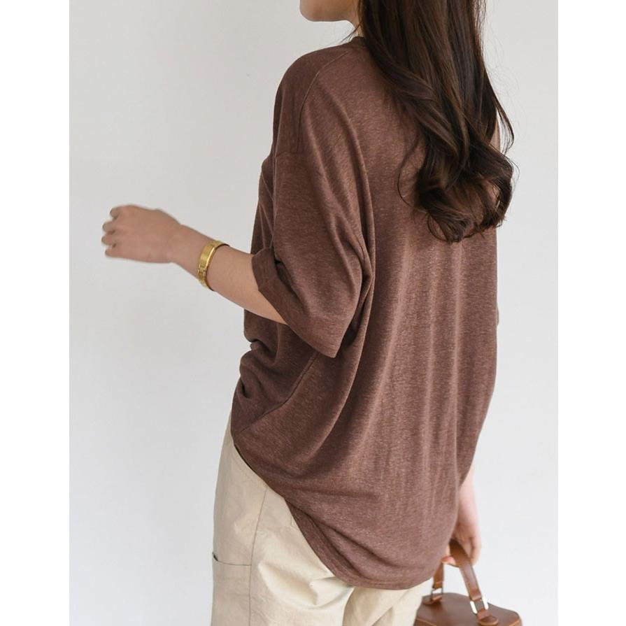 リネン Tシャツ シャツ 半袖 レディース カットソー インナー リネンシャツ 涼しい こなれ感 抜け感 メール便可 P6687 Prau プラウ ヤフーショッピング店 通販 Yahoo ショッピング