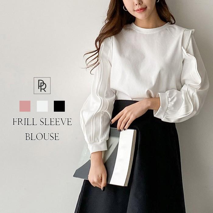 ブラウス フリル フリルスリーブ トップス レディーストップス かわいい ガーリー シンプル 大人かわいい フェミニン プラウ Prau 春 夏 秋 冬 大きいサイズ P6931 Prau プラウ ヤフーショッピング店 通販 Yahoo ショッピング