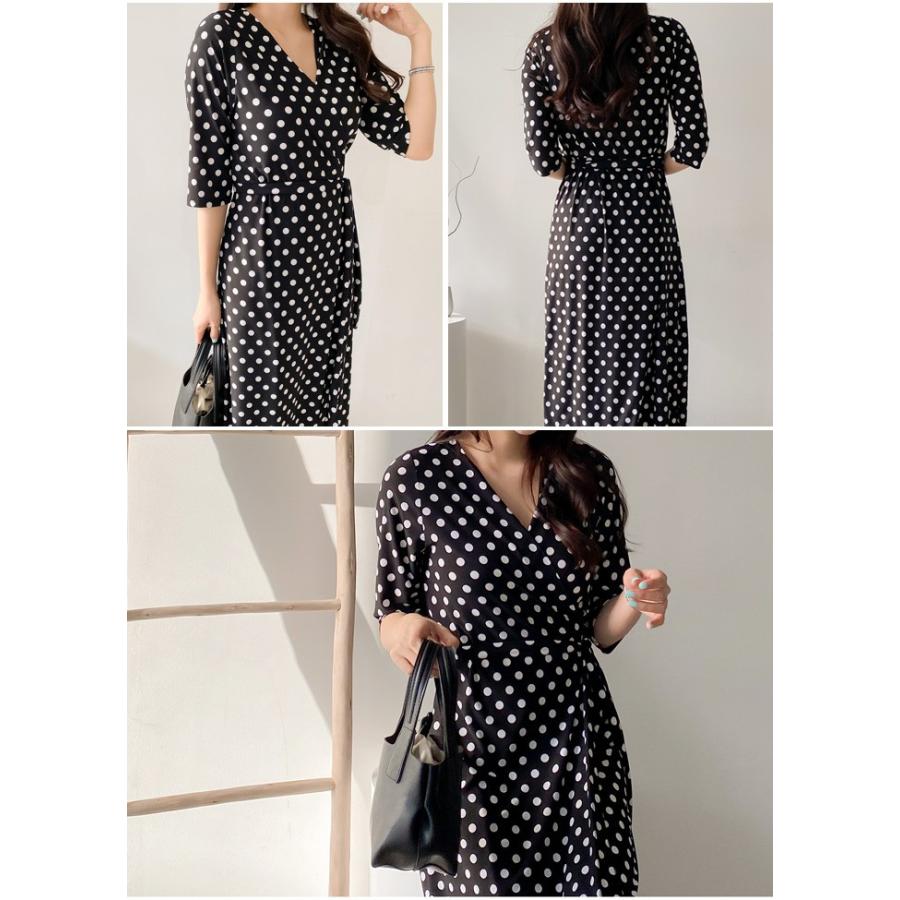 ワンピース レディース ワンピ ラップワンピース 水玉ワンピース ドット柄 カジュアル 春 夏 七分丈 上品 大人かわいい 体型カバー プラウ Prau 秋 冬 人気 P7021 Prau プラウ ヤフーショッピング店 通販 Yahoo ショッピング