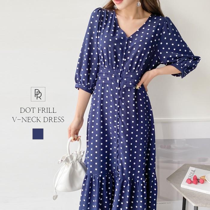 ワンピース レディース ワンピ ラップワンピース 水玉ワンピース ドット柄 裾切り替え ティアードワンピース フロントボタン カジュアル フェミニン 七分丈 Prau P7072 Prau プラウ ヤフーショッピング店 通販 Yahoo ショッピング