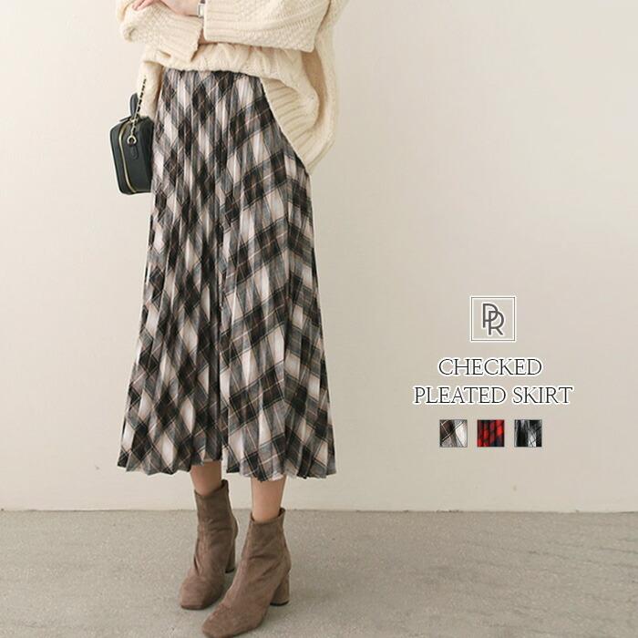 チェックプリーツスカート スカート レディース プリーツスカート ロング丈 長め丈 ウエストゴム 上品 大人 カジュアル フェミニン ゆったり ルーズ ベージュ P7276 Prau プラウ ヤフーショッピング店 通販 Yahoo ショッピング