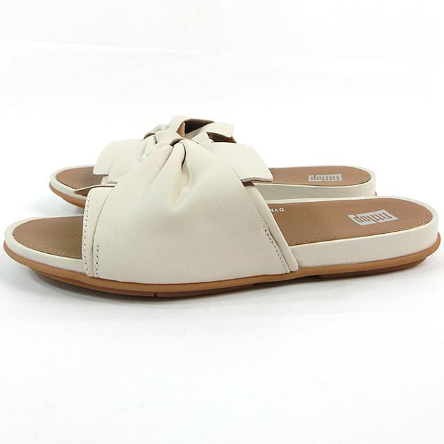 fitflop サンダル　US6 レザー　コルク　ゴールド　29,700円のお品 F-MODE レザーツイスト フラットフォーム スライド｜fitflo