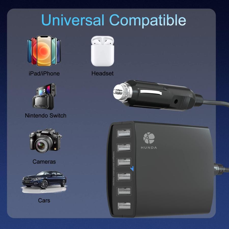 ホットスタイル Multi Port USB Car Charger， 50W 6 Port Car Charger Adapter， 12V USB Charger Multi Port Car Phone Charger， USB Cigarette Lighter Adapter for iPhone 13/