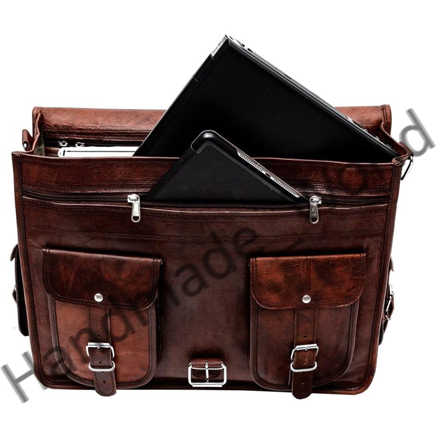 アウトレット価格セール HULSH Leather Messenger Bag Brown Air cabin Briefcase Leather Cross body Shoulder Large Laptop bag 13 X 18
