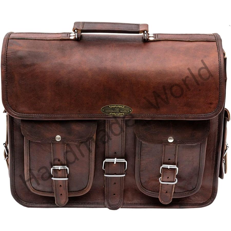 アウトレット価格セール HULSH Leather Messenger Bag Brown Air cabin Briefcase Leather Cross body Shoulder Large Laptop bag 13 X 18