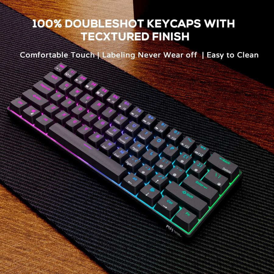 オンライン販売店 RK ROYAL KLUDGE RK61 60% Mechanical Keyboard with Coiled Cable， 2.4Ghz/Bluetooth/Wired， Wireless Bluetooth Mini Keyboard 61 Keys， RGB Hot Swappable Br