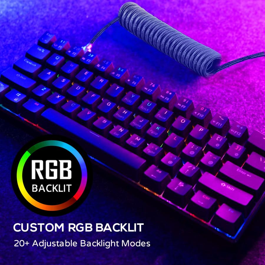 オンライン販売店 RK ROYAL KLUDGE RK61 60% Mechanical Keyboard with Coiled Cable， 2.4Ghz/Bluetooth/Wired， Wireless Bluetooth Mini Keyboard 61 Keys， RGB Hot Swappable Br