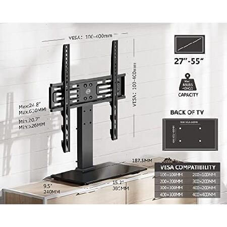 ネット販売 FITUEYES Universal TV Stand Table Top TV Stand for 27-55 inch LCD LED TVS Height Adjustable TV Base with Tempered Glass Base Wire Management VESA 400x