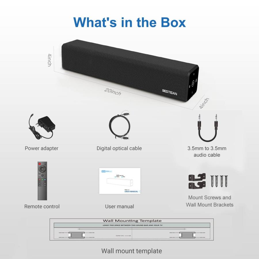 無料長期保証 BESTISAN Sound Bar with Bluetooth 5.0 and Wired Connections Home Audio Sound Bars for TV 50 Watt， 3 Audio Mode， Touch Control， Sub-Out Port， Bass Adj