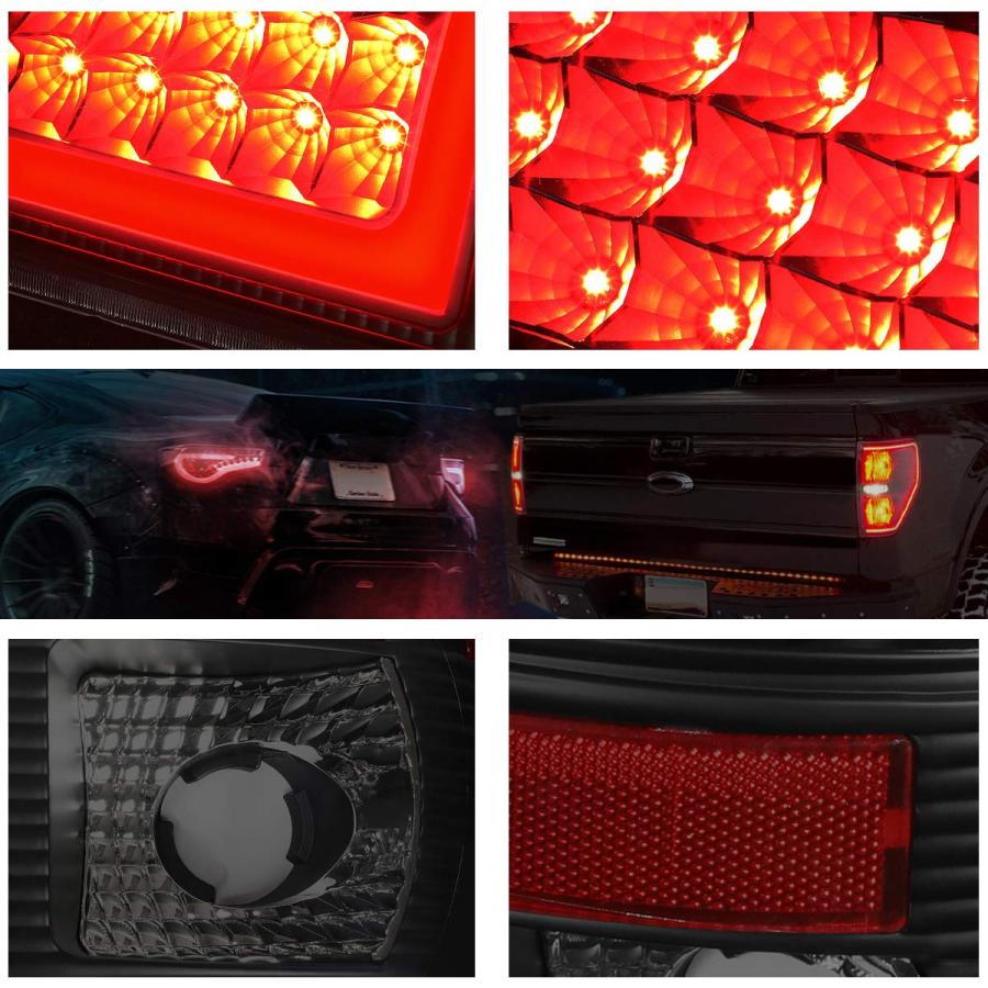 保存状態良好☆ 3D LED L-Bar Tail Lights Brake Lamps Assembly Compatible with 08-16 Ford Super Duty，Black Housing/Smoked Lens