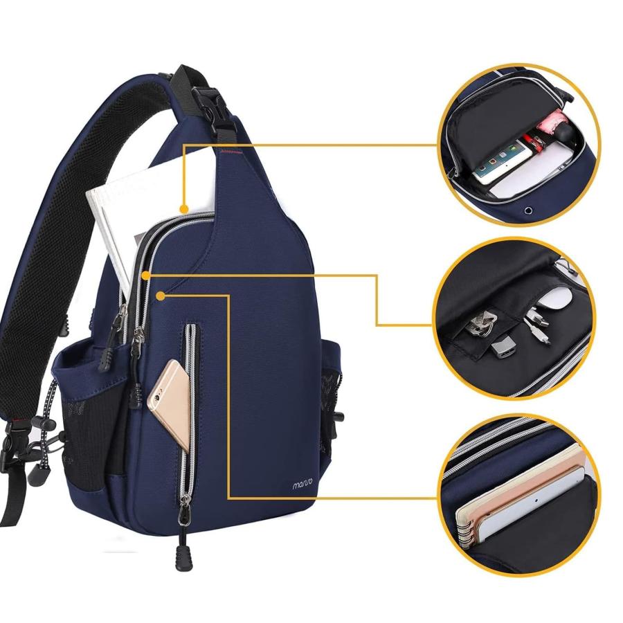  新品  MOSISO Sling Backpack Double Layer Hiking Daypack Men/Women Chest Shoulder Bag， Navy Blue