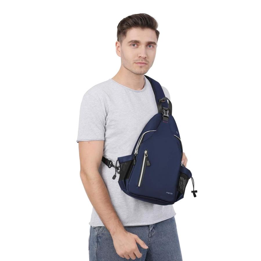  新品  MOSISO Sling Backpack Double Layer Hiking Daypack Men/Women Chest Shoulder Bag， Navy Blue