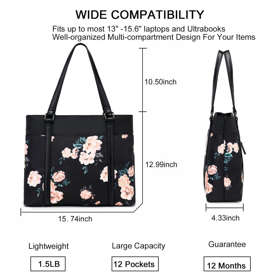 売り大阪 Laptop Tote Bag Womens Work Bags Purse Floral Teacher Handbag Shoulder Bag fit 15.6 in Laptop Black - Peony Floral