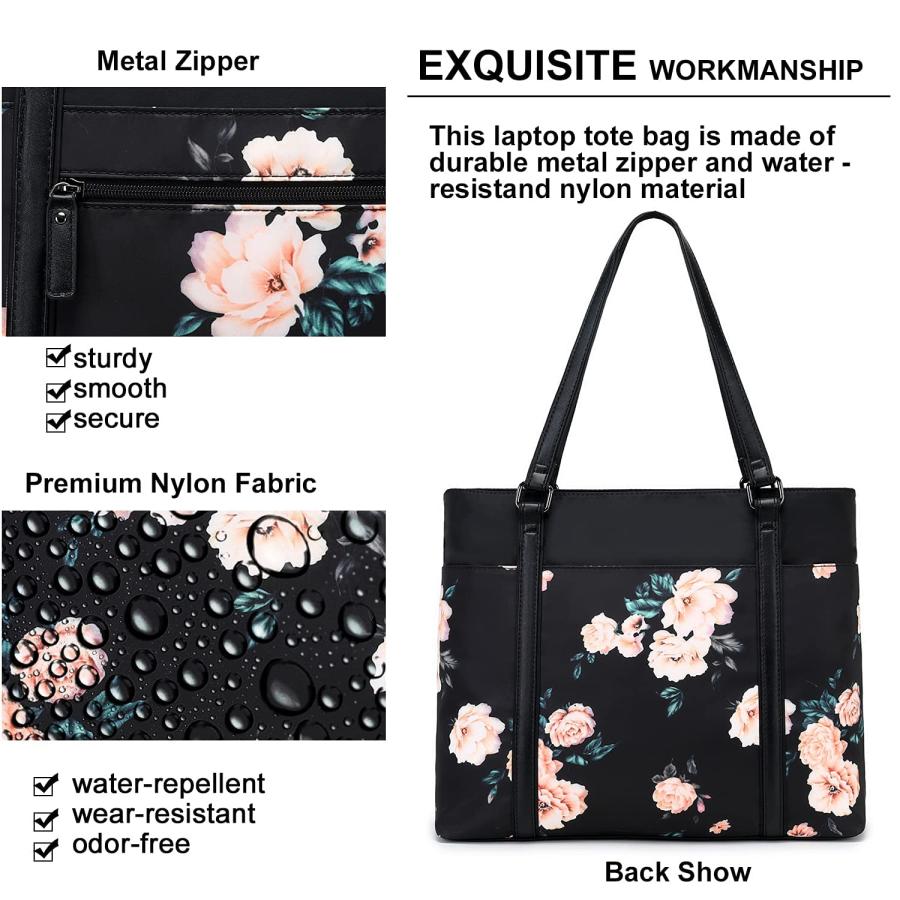 売り大阪 Laptop Tote Bag Womens Work Bags Purse Floral Teacher Handbag Shoulder Bag fit 15.6 in Laptop Black - Peony Floral