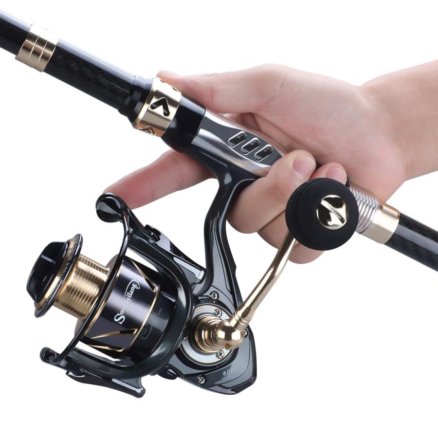 Sougayilang 釣り竿とリールコンボ カーボンファイバー 伸縮式 釣り竿 スピニングリール 12 +1 BB スーツケース釣りキット付き