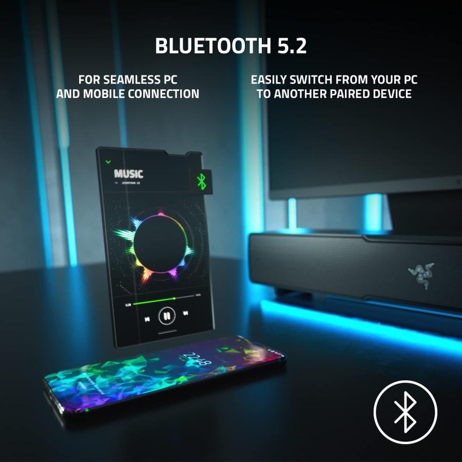毎日出荷送料無料 Razer Leviathan V2: Multi-Driver PC Gaming Soundbar with Subwoofer - THX Spatial Audio - Compact Design - Chroma RGB - Bluetooth 5.2 - for PC， Desktop