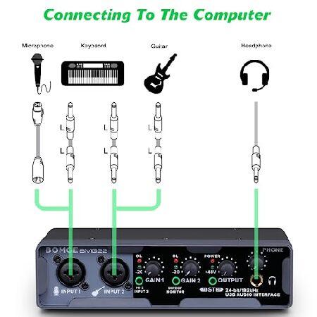 取寄せ発送品 BOMGE USB オーディオ インターフェイス 24 ビット/192 kHz、XLR、ファンタム電源、ダイレクト モニタリング、PC レコーディング、ストリーミング、ギタリスト