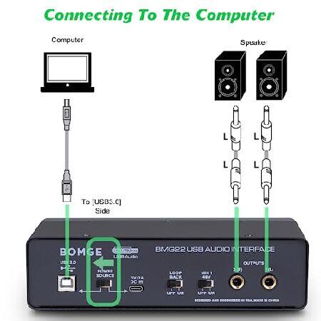 取寄せ発送品 BOMGE USB オーディオ インターフェイス 24 ビット/192 kHz、XLR、ファンタム電源、ダイレクト モニタリング、PC レコーディング、ストリーミング、ギタリスト
