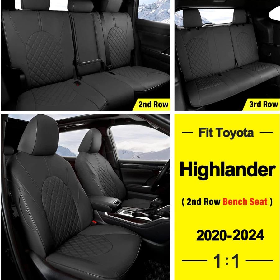 当店オススメ GIANT PANDA Customized Full Set Car Seat Covers Fit for Toyota Highlander L/LE/XLE/Limited/Hybrid 2020 2021 2022 2023 2024 Three-Row Model， 8 Seats， F