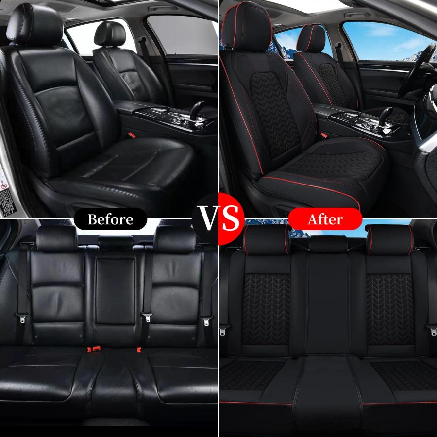 定番人気！ Coverado Seat Covers Full Set， 5 Seats Car Seat Protector， Seat Covers for Cars， Breathable Faux Leather Car Seat Cushion， Car Seat Protector， Black C