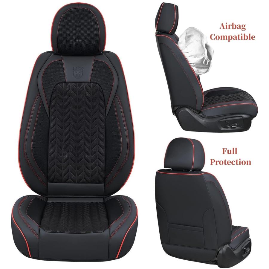 定番人気！ Coverado Seat Covers Full Set， 5 Seats Car Seat Protector， Seat Covers for Cars， Breathable Faux Leather Car Seat Cushion， Car Seat Protector， Black C