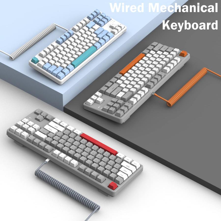再入荷分を購入 A.JAZZ AK873 Wired 87 Key TKL Retro Color Mechanical Gaming Keyboard with Rainbow Backlit Hot-swap Tactile Blue Switch NKRO Gasket Ergonomic Custom Co