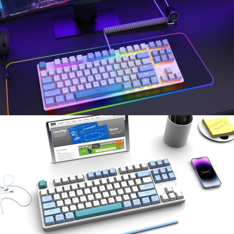 再入荷分を購入 A.JAZZ AK873 Wired 87 Key TKL Retro Color Mechanical Gaming Keyboard with Rainbow Backlit Hot-swap Tactile Blue Switch NKRO Gasket Ergonomic Custom Co