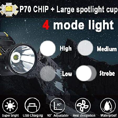最短発送受付中 Rechargeable headlamp for Adults，100000 high Lumen Head lamp Super Bright 4 Modes LED Headlight Power Output Tail Warning Light，Waterproof Head Lights