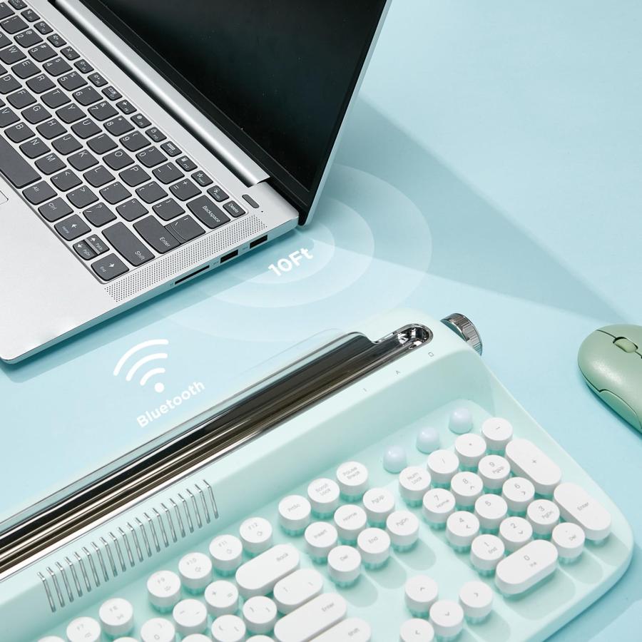 特別セーフ YUNZII ACTTO B503 Wireless Typewriter Keyboard， Retro Bluetooth Aesthetic Keyboard with Integrated Stand for Multi-Device B503， Sweet Mint
